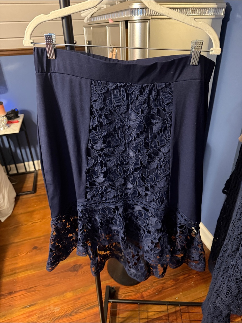 VENUS Navy Floral Lace A-Line Skirt